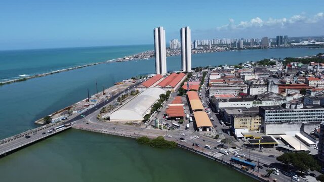 Coastal city view of Recife, Pernambuco, Brazil. Urban district scene. Coastal city view of Recife, Pernambuco, Brazil. Urban district scene. Coastal city view of Recife, Pernambuco. Urban district.