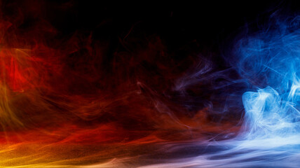 Art photo of colorful smoke moves on black background. Beautiful swirling colorful smoke.