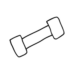 Hand Drawn Dumbbell Doodle Icon. Vector drawing by hand of dumbbell for home training. Hand drawn black sketch. Simple fitness weight lifting equipment for home exercise, healthy lifestyle. Design