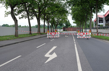 Extreme weather - closed off street following the flooding in D&uuml;sseldorf, Germany