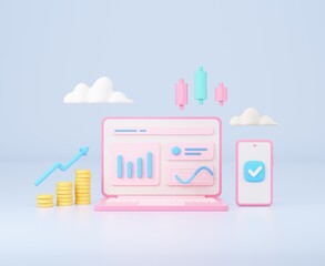 Web analytics and Money Investments 3d illustration.