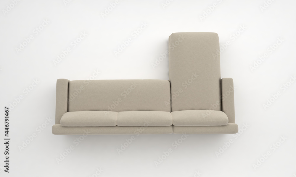 Poster 3d rendering on a white sofa on a white background