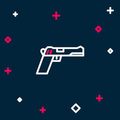 Line Pistol or gun icon isolated on blue background. Police or military handgun. Small firearm. Colorful outline concept. Vector