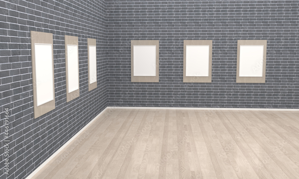 Poster 3d rendering of an art gallery with empty frames for your images/text/art