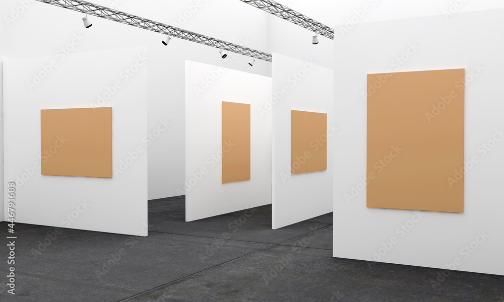 Aufkleber 3d render of a white image gallery with blank spaces for art