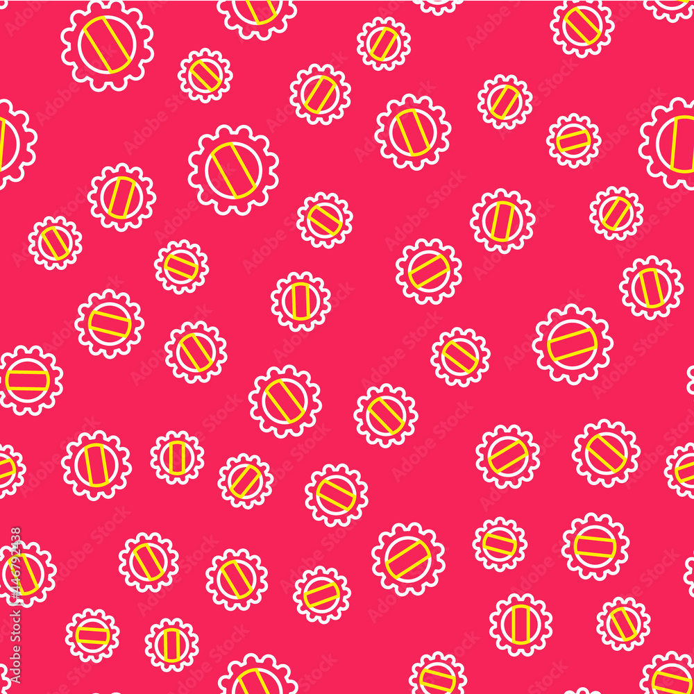 Poster line bottle cap icon isolated seamless pattern on red background. vector