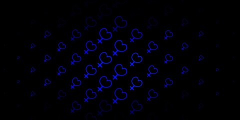 Dark BLUE vector texture with women's rights symbols.