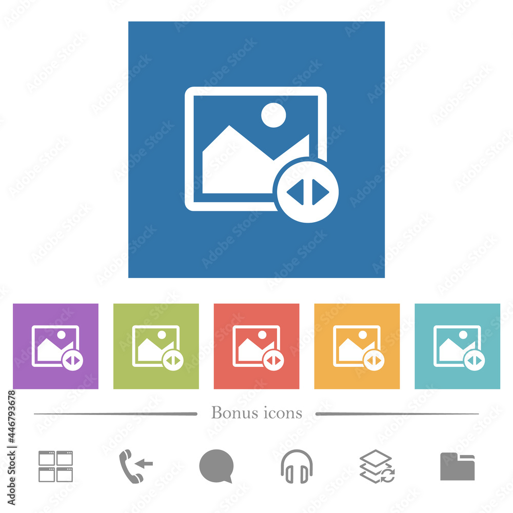 Poster horizontally move image flat white icons in square backgrounds