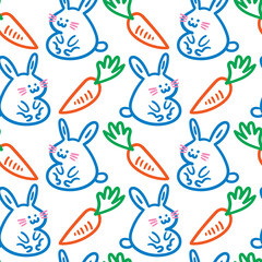 seamless repeating pattern with bunnies and carrots