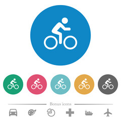 Bicycle with rider flat round icons