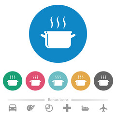 Steaming glossy pot flat round icons