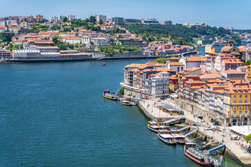 View of the Boats on the Riverbank in Porto, Portugal