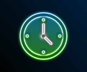 Glowing neon line Clock icon isolated on black background. Time symbol. Colorful outline concept. Vector