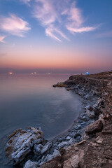 Beautiful pink sunrise at Dead Sea