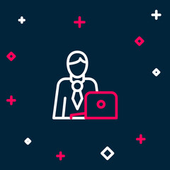 Line Businessman icon isolated on blue background. Business avatar symbol user profile icon. Male user sign. Colorful outline concept. Vector