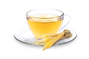 Glass cup of fingerroot smoothie tea and finger root 