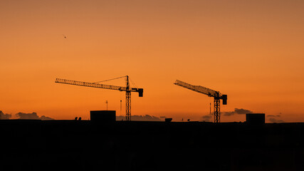 construction site at sunset