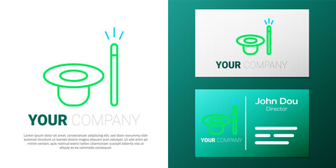 Line Magic hat and wand icon isolated on white background. Magic trick. Mystery entertainment concept. Colorful outline concept. Vector