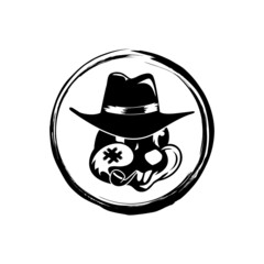 Cowboy rabbit gangster pipe smoker rabbit logo design 