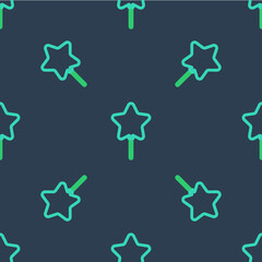 Line Balloon with ribbon icon isolated seamless pattern on blue background. Happy Easter. Vector