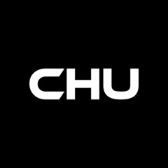 CHU letter logo design with black background in illustrator, vector logo modern alphabet font overlap style. calligraphy designs for logo, Poster, Invitation, etc.