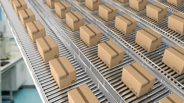Animation of boxes moving in warehouse