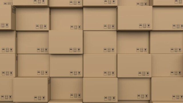 Animation of stack of cardboard boxes moving in seamless loop