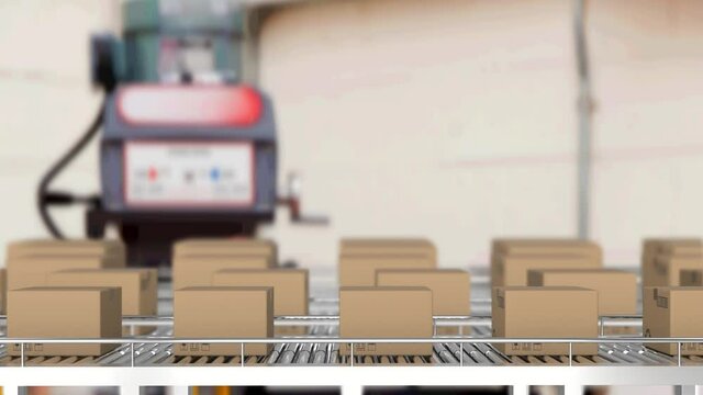 Animation of cardboard boxes moving on conveyor belts