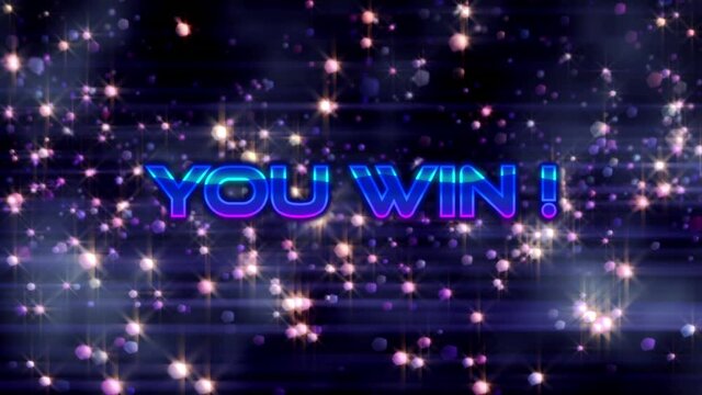 Animation of you win text over black background with lights