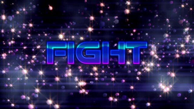 Animation of fight text over black background with gold lights
