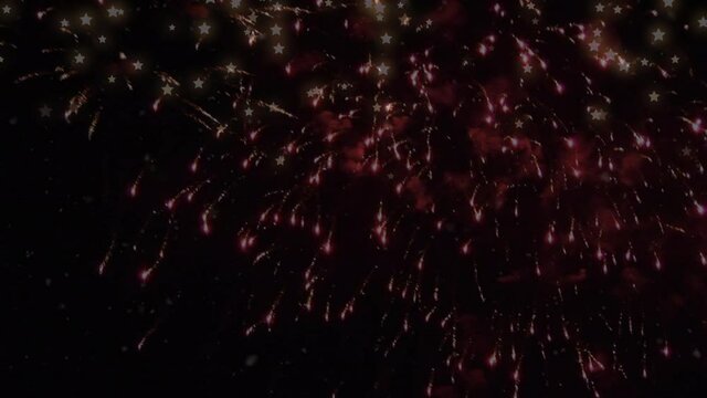 Animation of fireworks and stars on black background