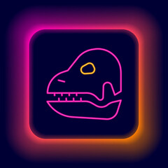 Glowing neon line Dinosaur skull icon isolated on black background. Colorful outline concept. Vector