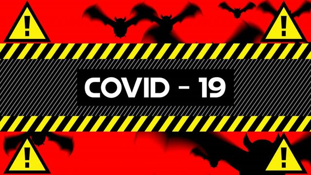 Animation of quarantine covid 19 text on tape over bats