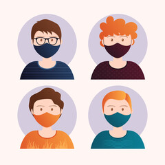 Avatars men wearing masks for protection