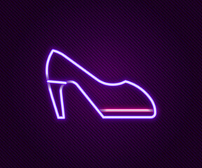 Glowing neon line Woman shoe with high heel icon isolated on black background. Colorful outline concept. Vector