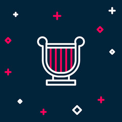 Line Ancient Greek lyre icon isolated on blue background. Classical music instrument, orhestra string acoustic element. Colorful outline concept. Vector