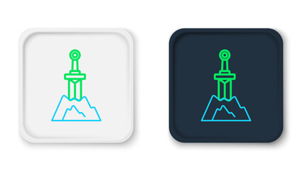 Line Sword in the stone icon isolated on white background. Excalibur the sword in the stone from the Arthurian legends. Colorful outline concept. Vector