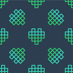 Line Pixel hearts for game icon isolated seamless pattern on blue background. Vector