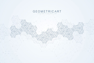 Hexagonal abstract background. Big Data Visualization. Global network connection. Medical, technology, science background. Vector illustration.