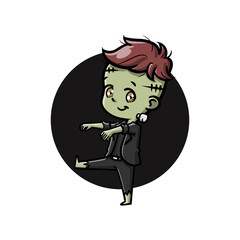 Happy Cute Frankenstein Halloween Vector
