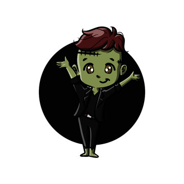 Happy Cute Frankenstein Halloween Vector