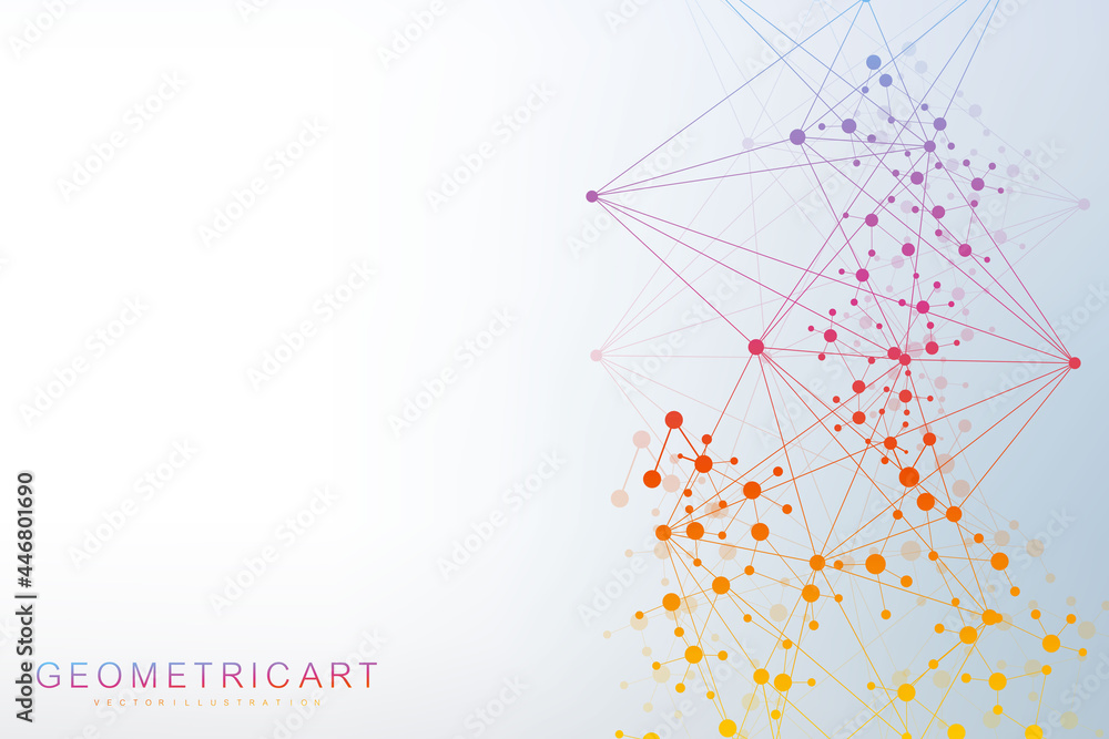 Poster geometric abstract background with connected line and dots. structure molecule and communication. bi