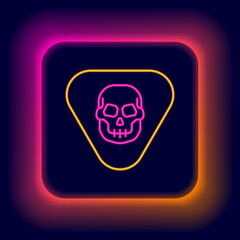Glowing neon line Guitar pick icon isolated on black background. Musical instrument. Colorful outline concept. Vector