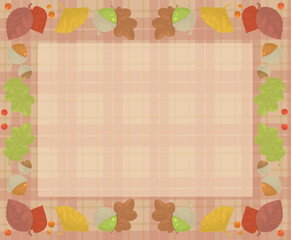 Obraz premium 秋のドングリと落ち葉のフレーム 秋色チェック タイプ1ver