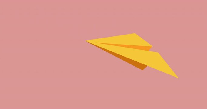 Animation of paper plane digital icon on pink background
