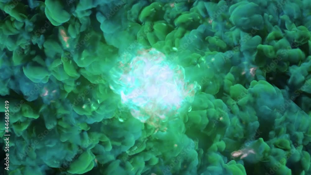 Poster dynamic color flame reactor. clouds of multi-colored smoke and fire are scattered at high speed in d
