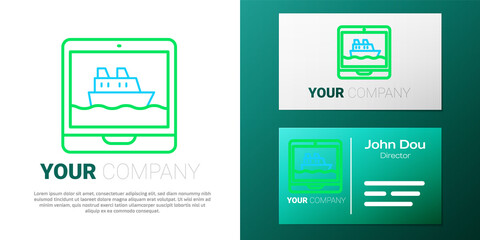 Line Cruise ship icon isolated on white background. Travel tourism nautical transport. Voyage passenger ship, cruise liner. Worldwide cruise. Colorful outline concept. Vector