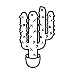 Cactus doodle black and white icon vector illustration. Exotic plant.