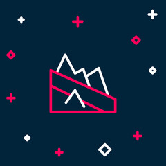 Line Mountain descent icon isolated on blue background. Symbol of victory or success concept. Colorful outline concept. Vector