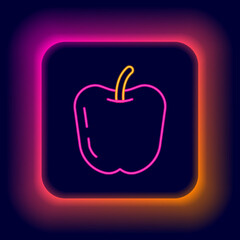Glowing neon line Apple icon isolated on black background. Fruit with leaf symbol. Colorful outline concept. Vector
